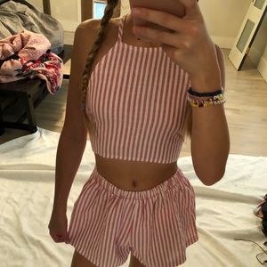 Pink Striped Two Piece